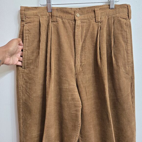 TRUST Mens Vtg Y2K Prep Academia Heritage Classic Pleated Corduroy Pants 34x32 - Picture 3 of 10